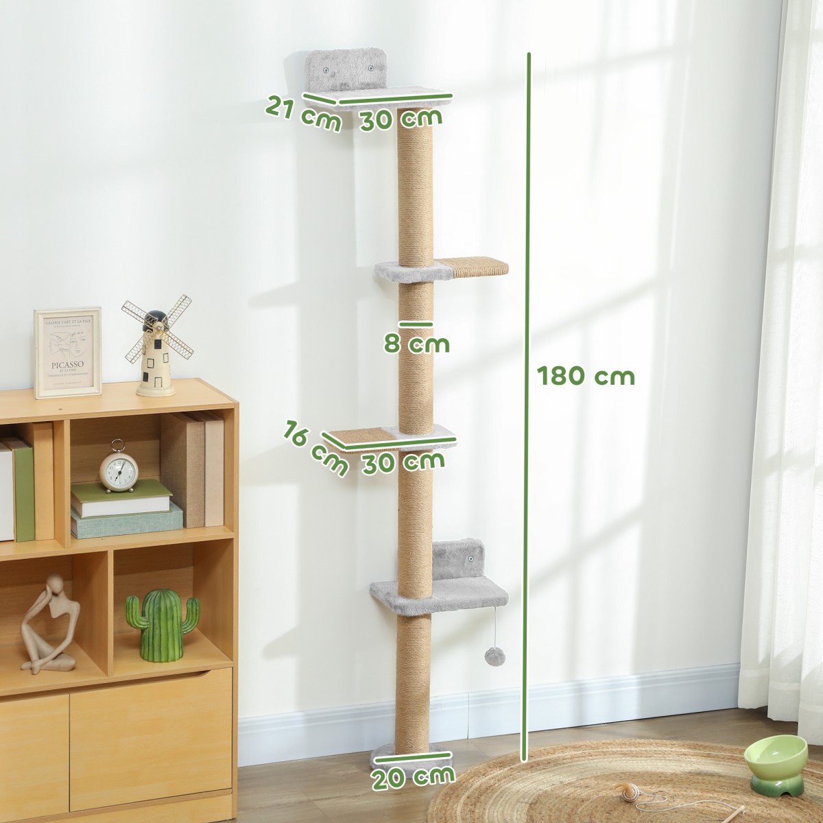 Cat Scratching Post 5 Tier Design Toy Sisal Post Λούτρινο ύφασμα ανοιχτό γκρι