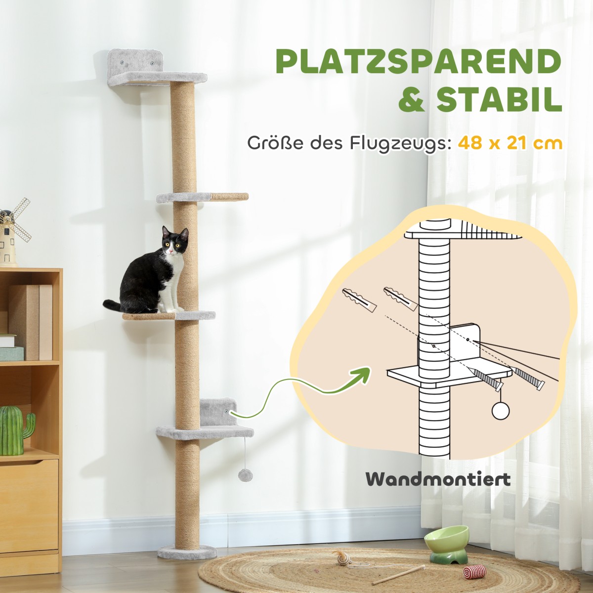 Cat Scratching Post 5 Tier Design Toy Sisal Post Λούτρινο ύφασμα ανοιχτό γκρι