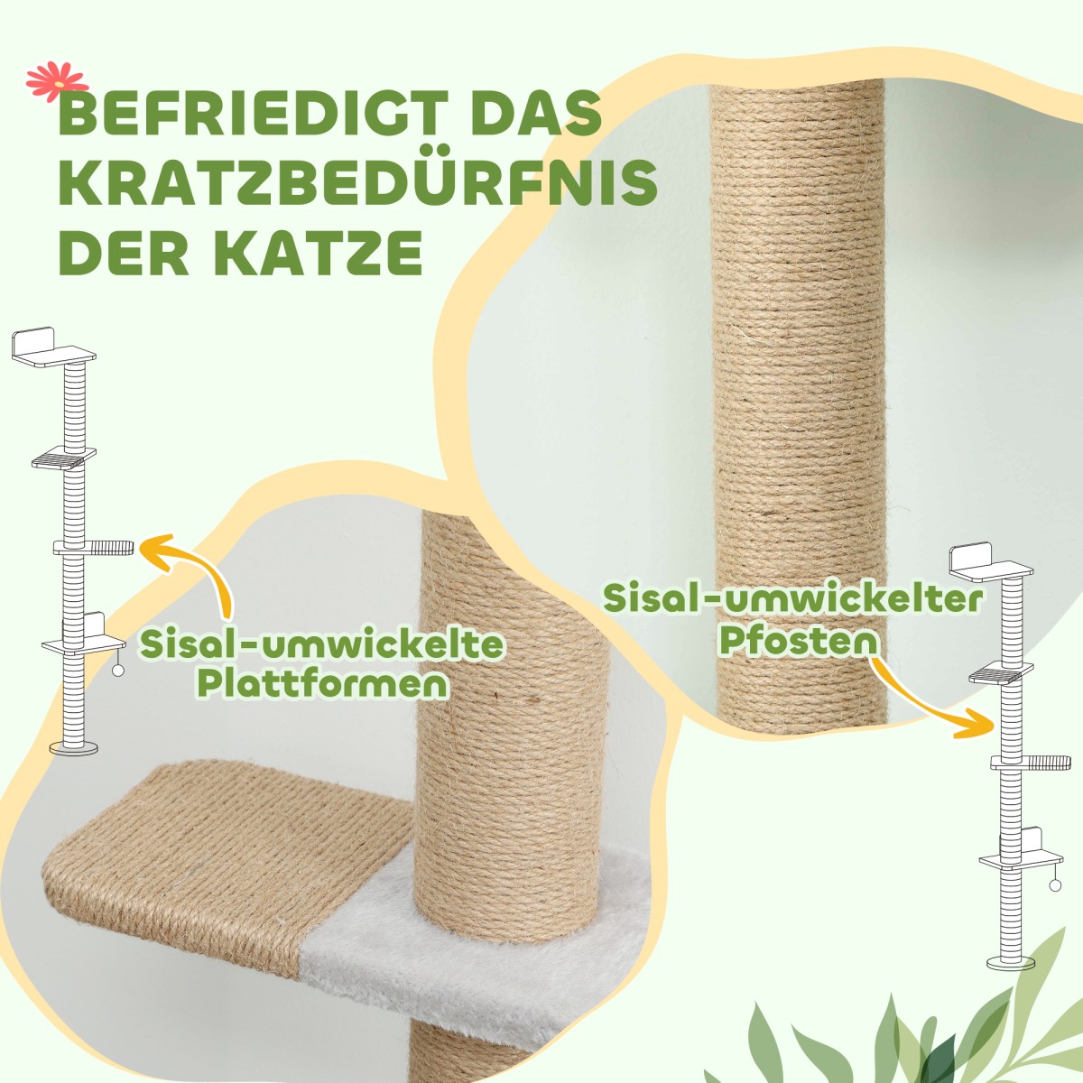 Cat Scratching Post 5 Tier Design Toy Sisal Post Λούτρινο ύφασμα ανοιχτό γκρι