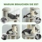 Στύλος γρατσουνίσματος 114 εκ. πύργος γάτας με σπήλαιο, στύλοι σιζάλ, πλατφόρμα, πολλαπλών επιπέδων για μεσαίου μεγέθους γάτες κάτω των 6 κιλών, ανοιχτό γκρι