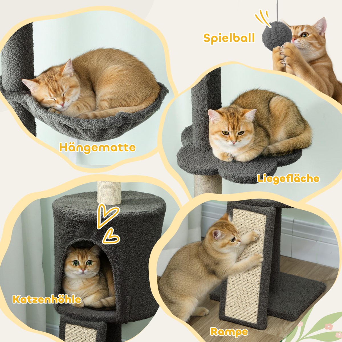 Cat Tree Cave αιώρα ρυθμιζόμενο ύψος ξύσιμο με υφασμάτινο κάλυμμα γκρι