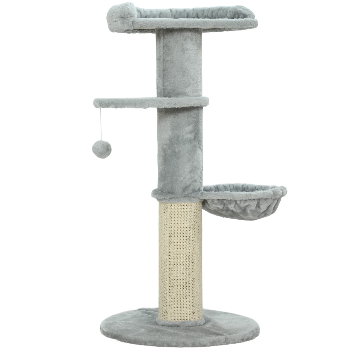 Cat Scratching Post Sisal Post Πολυεπίπεδο βελούδινο ύφασμα κρεμαστή μπάλα ανοιχτό γκρι