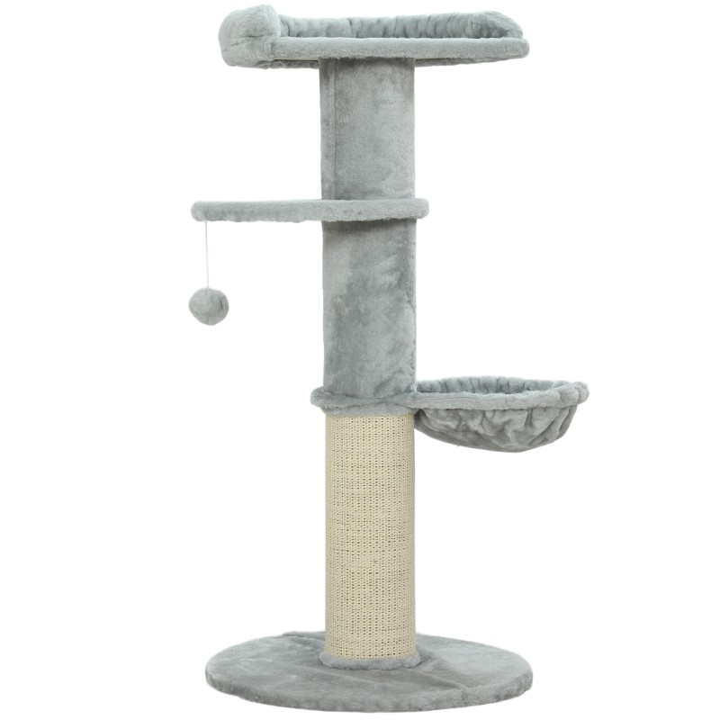 Cat Scratching Post Sisal Post Πολυεπίπεδο βελούδινο ύφασμα κρεμαστή μπάλα ανοιχτό γκρι