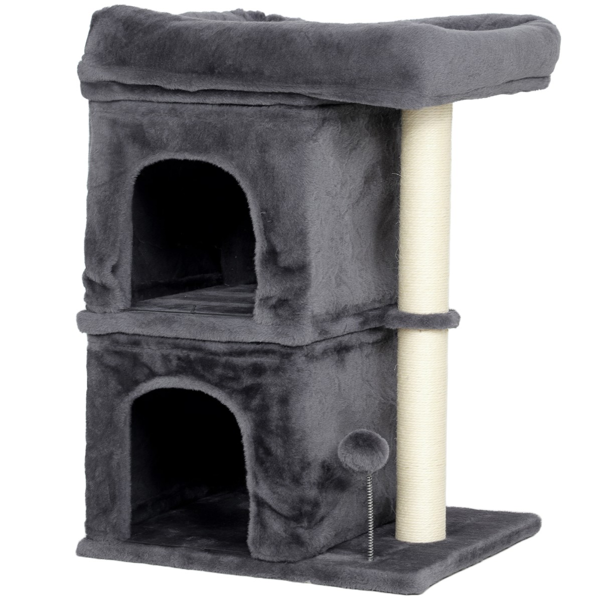 Cat Scratching Post Cat Tower 2 Caves Platform Sisal Post Compact Σκούρο Γκρι
