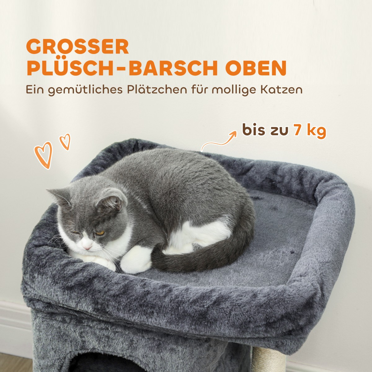 Cat Scratching Post Cat Tower 2 Caves Platform Sisal Post Compact Σκούρο Γκρι