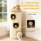 Cat Scratching Barrel 38" Πύργος 4 επιπέδων για γάτες με πλενόμενο κρεβάτι 3 Sleeping Caves Κρεμαστό παιχνίδι για πολλές γάτες Γκρι