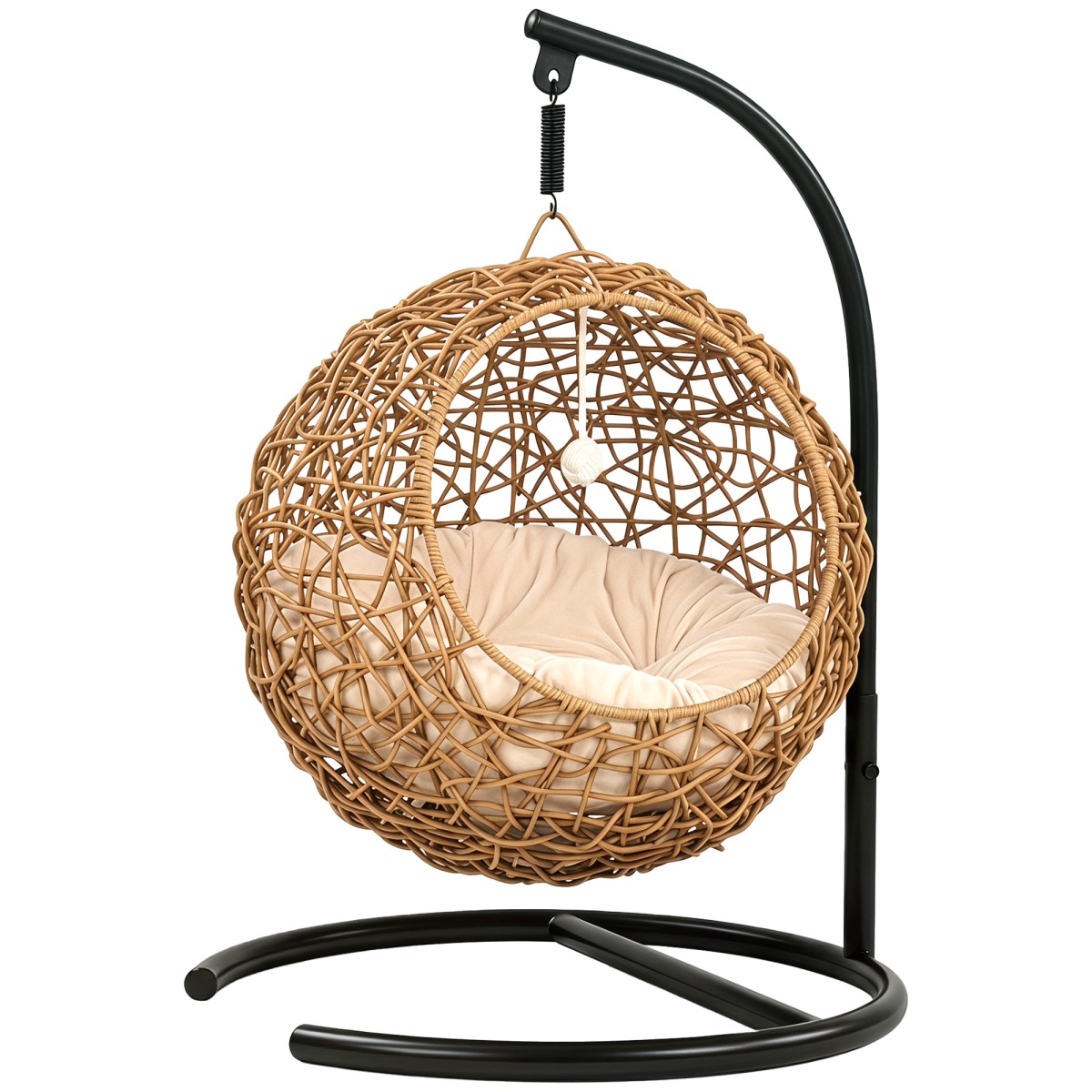 Σπήλαιο γάτας rattan κρεβάτι με μαξιλάρι που πλένεται και μπάλα, για γάτες έως 10 κιλά, 45 x 41 x 75 cm, ανοιχτό καφέ