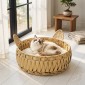 Σπήλαιο γάτας rattan κρεβάτι γάτας με αφαιρούμενο μαξιλάρι, καλάθι γάτας για γάτες έως 10 κιλά, 50 x 50 x 25 cm, ανοιχτό καφέ