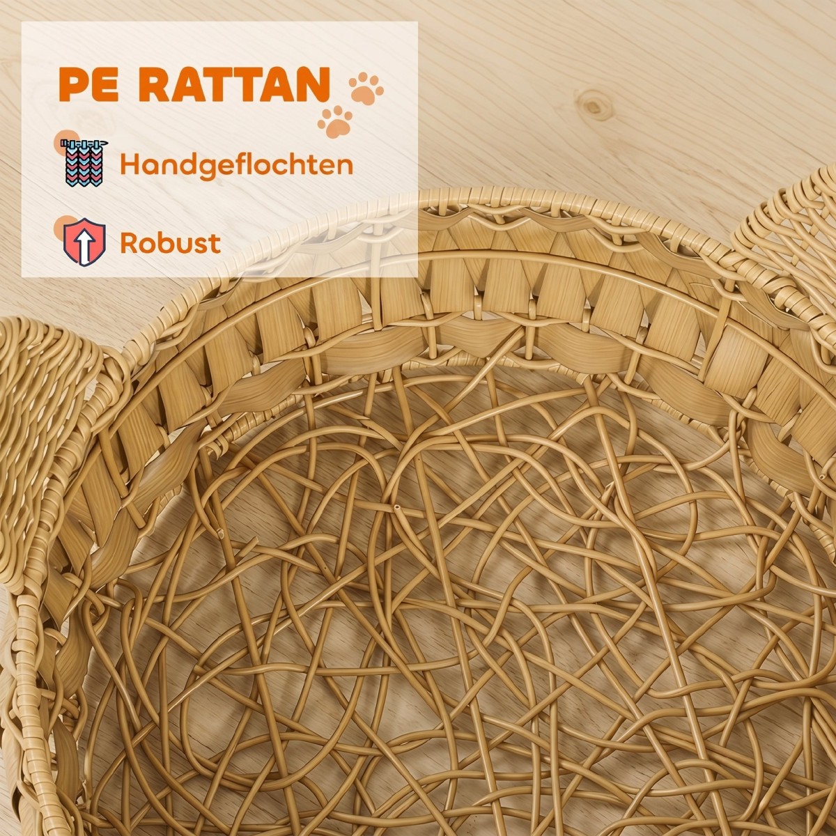 Σπήλαιο γάτας rattan κρεβάτι γάτας με αφαιρούμενο μαξιλάρι, καλάθι γάτας για γάτες έως 10 κιλά, 50 x 50 x 25 cm, ανοιχτό καφέ