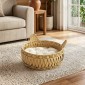 Σπήλαιο γάτας rattan κρεβάτι γάτας με αφαιρούμενο μαξιλάρι, καλάθι γάτας για γάτες έως 10 κιλά, 50 x 50 x 25 cm, ανοιχτό καφέ