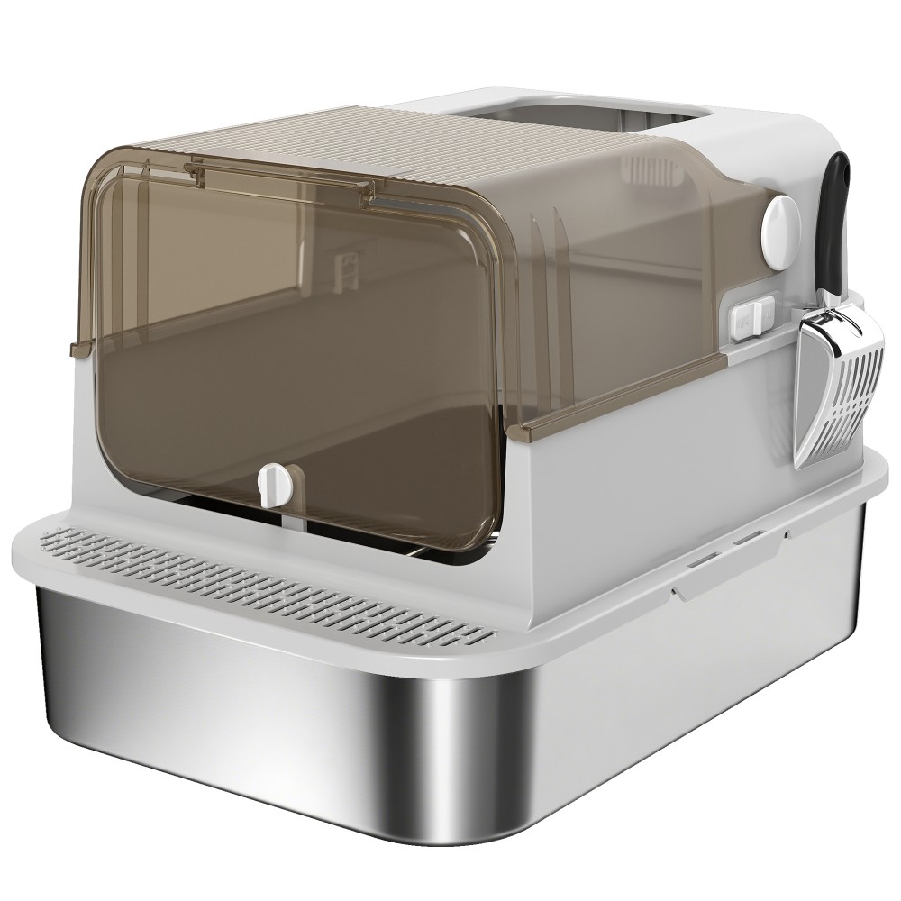 XXL κουτί απορριμάτων από ανοξείδωτο χάλυβα με αρθρωτό καπάκι, κουτί απορριμμάτων με σέσουλα, για μεγάλες γάτες έως 12 κιλά, εύκολο στο καθάρισμα