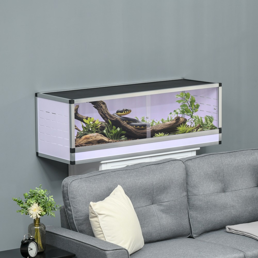 Terrarium αλουμινίου για ερπετά, αμφίβια, αραχνίδια, κουτί αναπαραγωγής ερπετών, δικτυωτό terrarium, λευκό + ασημί + μαύρο, 120 x 40 x 40 cm