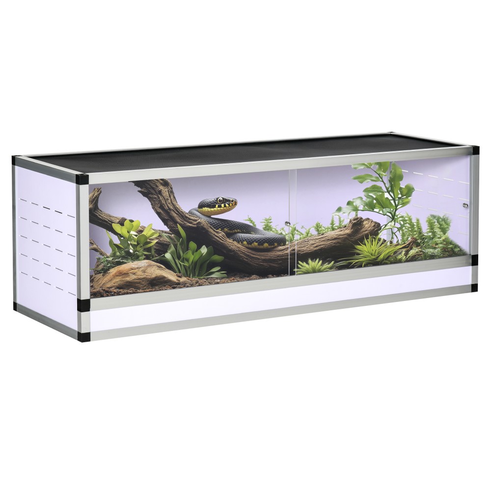 Terrarium αλουμινίου για ερπετά, αμφίβια, αραχνίδια, κουτί αναπαραγωγής ερπετών, δικτυωτό terrarium, λευκό + ασημί + μαύρο, 120 x 40 x 40 cm