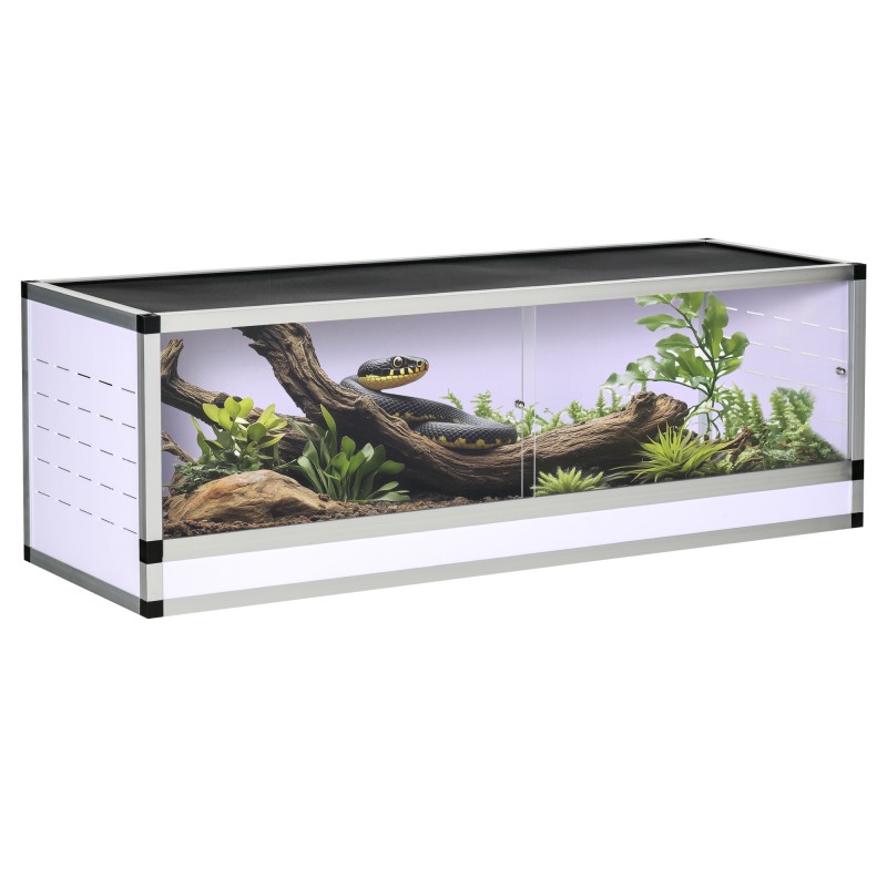 Terrarium αλουμινίου για ερπετά, αμφίβια, αραχνίδια, κουτί αναπαραγωγής ερπετών, δικτυωτό terrarium, λευκό + ασημί + μαύρο, 120 x 40 x 40 cm