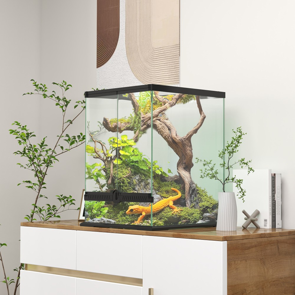 Terrarium, γυάλινο περίβλημα, κλειδαριά, διαχείριση καλωδίων, 45x45x60cm, μαύρο