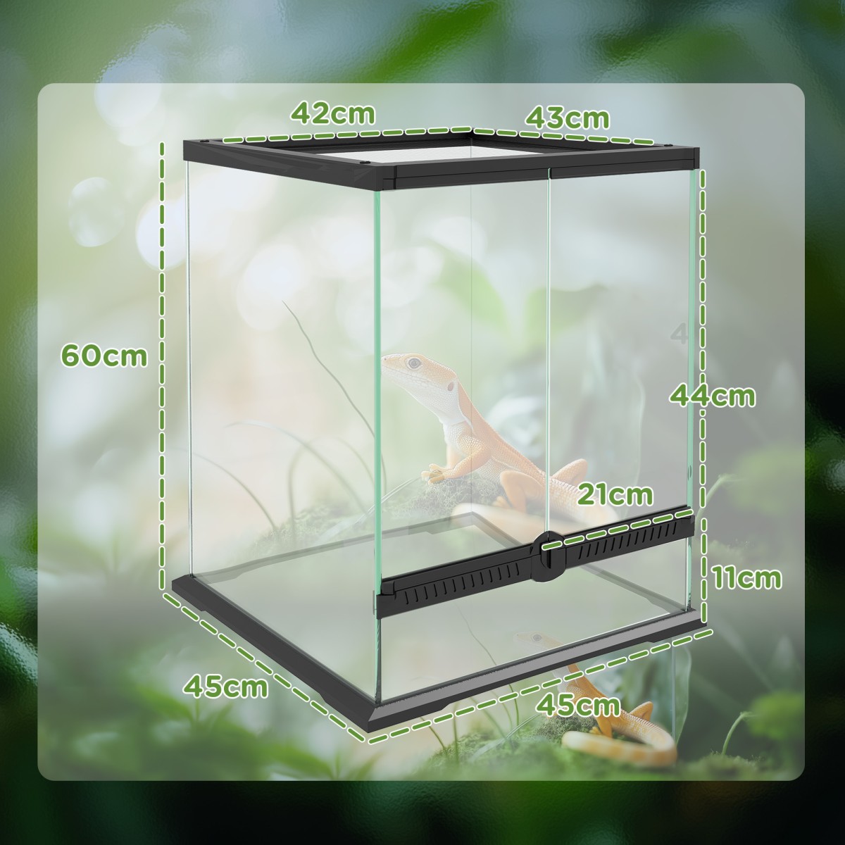 Terrarium, γυάλινο περίβλημα, κλειδαριά, διαχείριση καλωδίων, 45x45x60cm, μαύρο