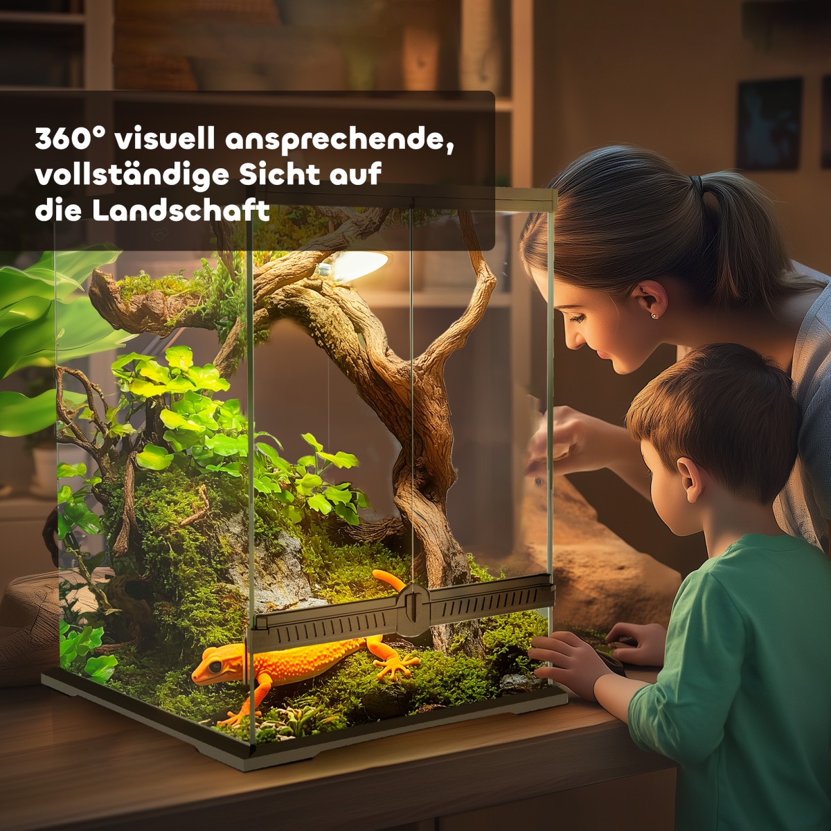 Terrarium, γυάλινο περίβλημα, κλειδαριά, διαχείριση καλωδίων, 45x45x60cm, μαύρο