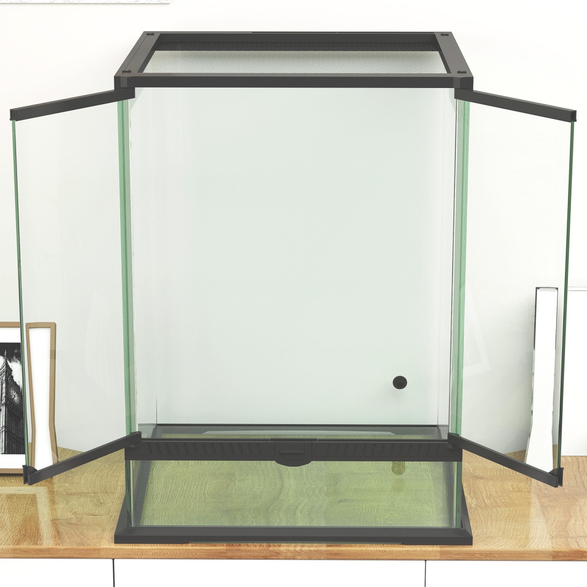 Terrarium, γυάλινο περίβλημα, κλειδαριά, διαχείριση καλωδίων, 45x45x60cm, μαύρο