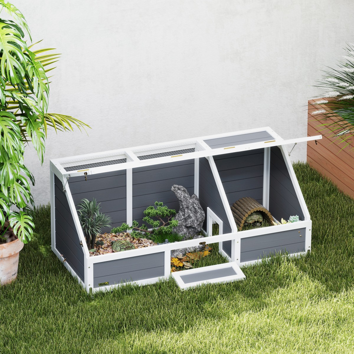 Turtle Box Εξωτερικό περίβλημα χελώνας χωρίς πάτο Σχεδιασμός Easy Open Σπίτι χελώνας ανοιχτό γκρι