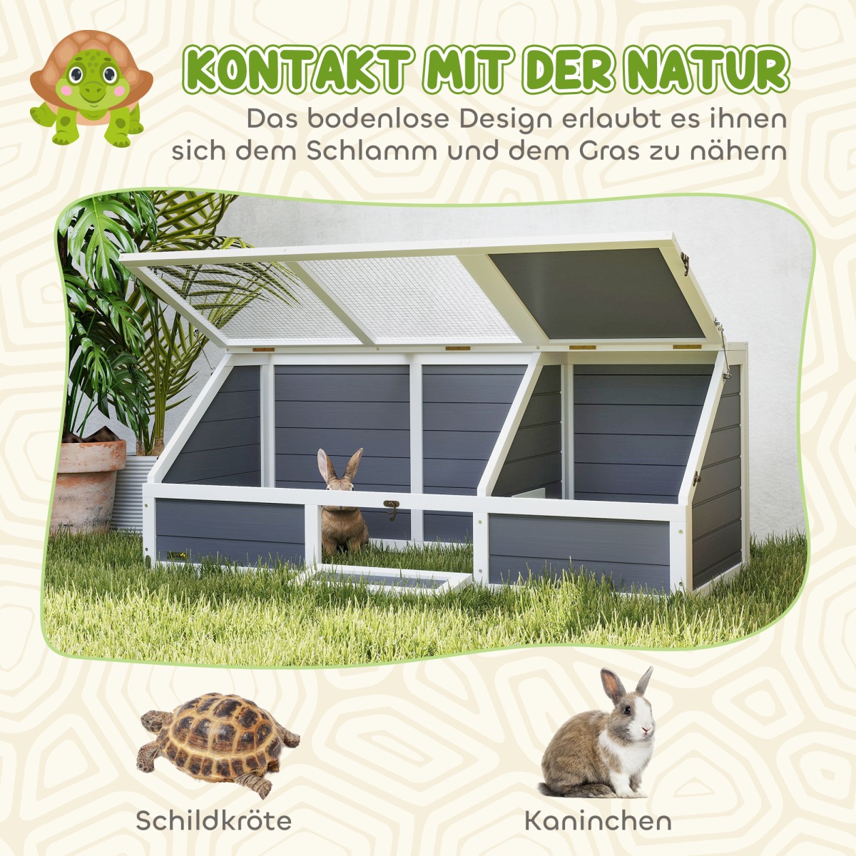 Turtle Box Εξωτερικό περίβλημα χελώνας χωρίς πάτο Σχεδιασμός Easy Open Σπίτι χελώνας ανοιχτό γκρι