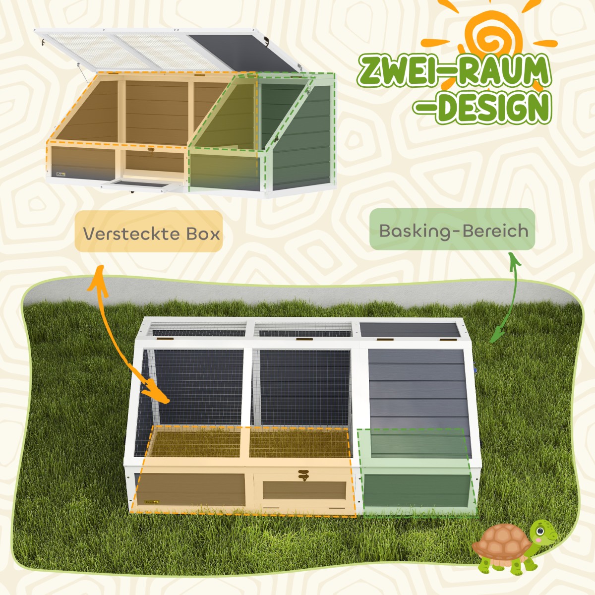 Turtle Box Εξωτερικό περίβλημα χελώνας χωρίς πάτο Σχεδιασμός Easy Open Σπίτι χελώνας ανοιχτό γκρι