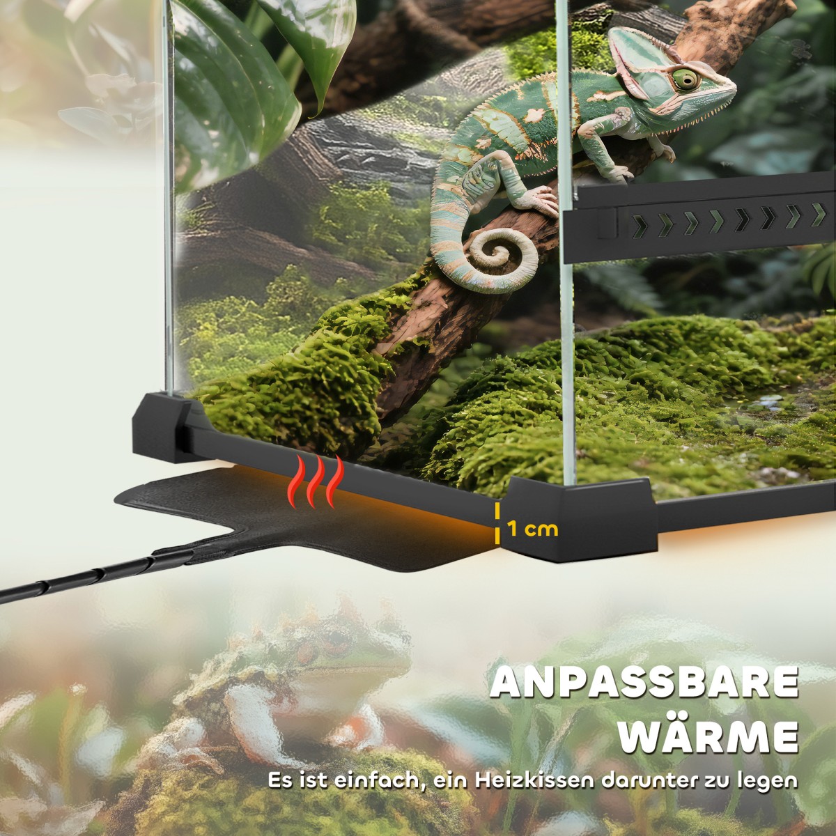 Γυάλινο Terrarium για Ερπετά, Ανυψωμένη & Αδιάβροχη Βάση, Κλειδαριά με Κουμπιά