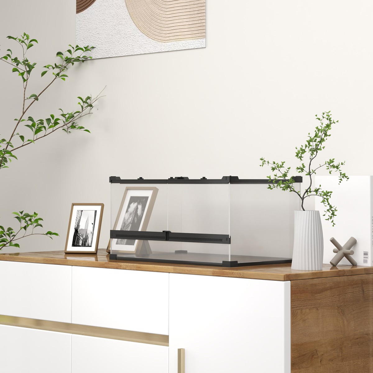 Γυάλινο Terrarium για Ερπετά, Ανυψωμένη & Αδιάβροχη Βάση, Κλειδαριά με Κουμπιά