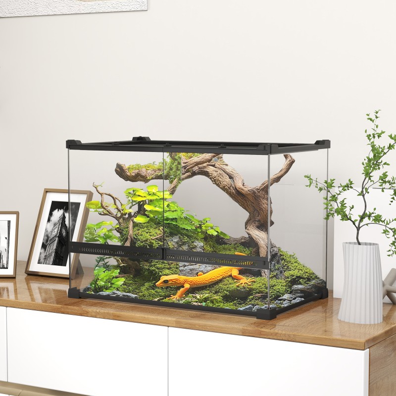 Γυάλινο Terrarium για Ερπετά, Ανυψωμένη & Αδιάβροχη Βάση, Κλειδαριά με Κουμπιά