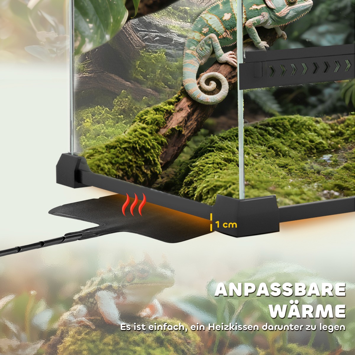 Γυάλινο Terrarium για Ερπετά, Ανυψωμένη & Αδιάβροχη Βάση, Κλειδαριά με Κουμπιά