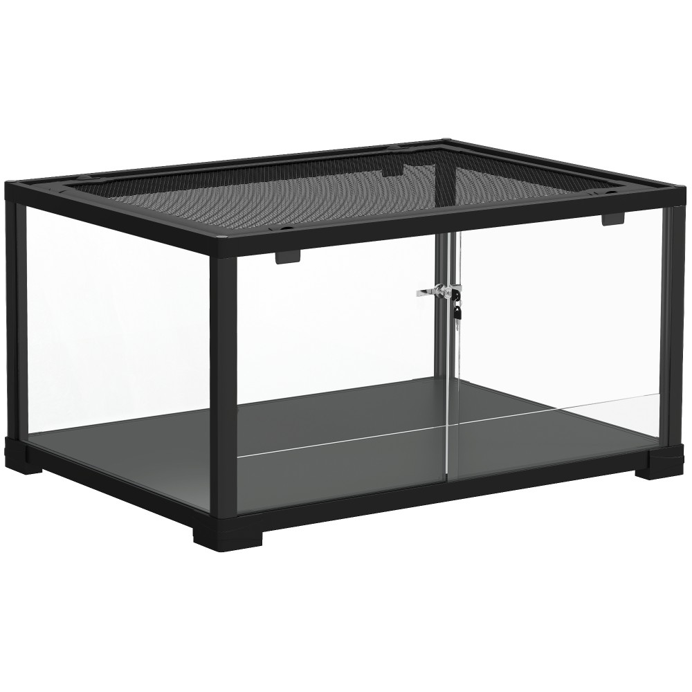 Reptile terrarium, vivarium 86 λίτρων με συρόμενη πόρτα, που κλειδώνει, για σαύρες, έντομα, αράχνες, γκέκο, 60 x 45 x 32 cm, μαύρο