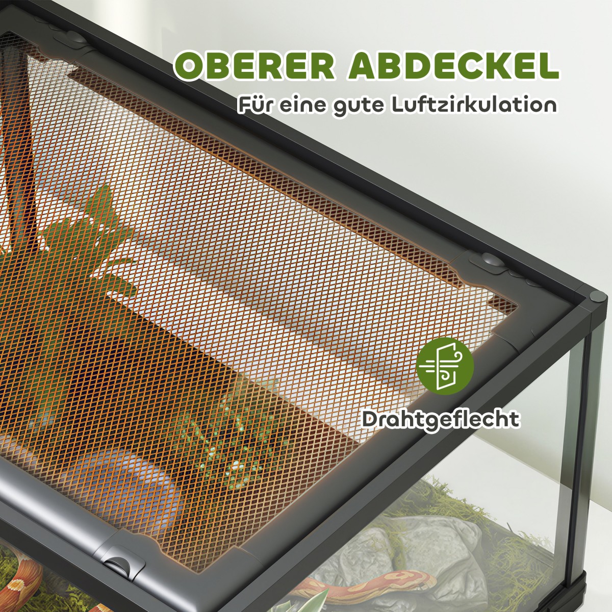 Reptile terrarium, vivarium 86 λίτρων με συρόμενη πόρτα, που κλειδώνει, για σαύρες, έντομα, αράχνες, γκέκο, 60 x 45 x 32 cm, μαύρο