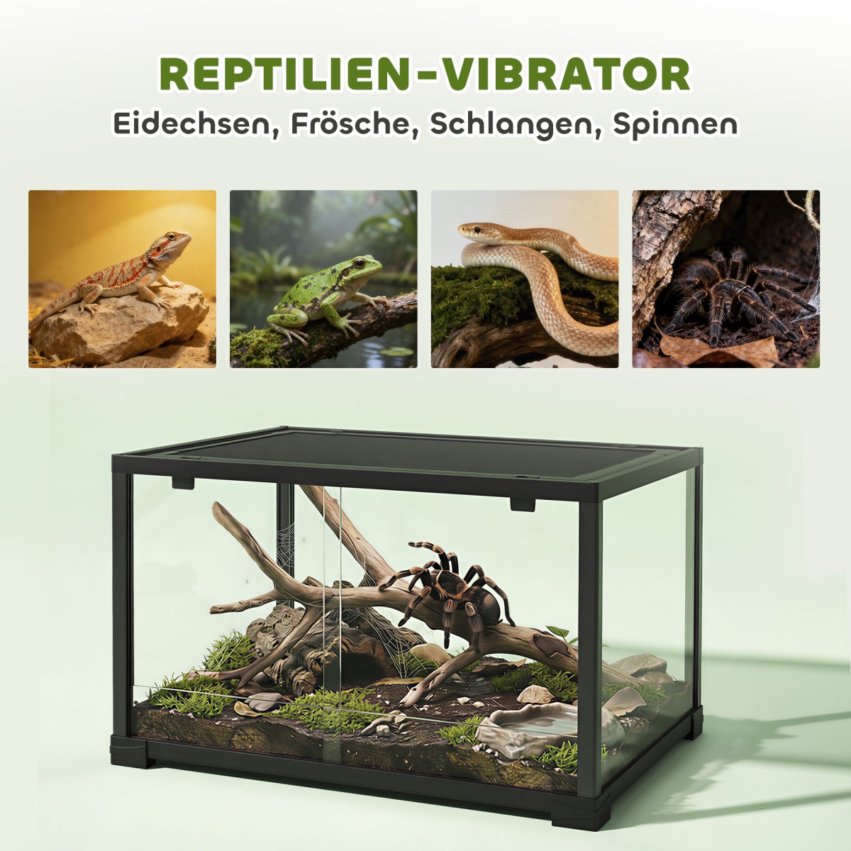 Reptile terrarium, vivarium 86 λίτρων με συρόμενη πόρτα, που κλειδώνει, για σαύρες, έντομα, αράχνες, γκέκο, 60 x 45 x 32 cm, μαύρο