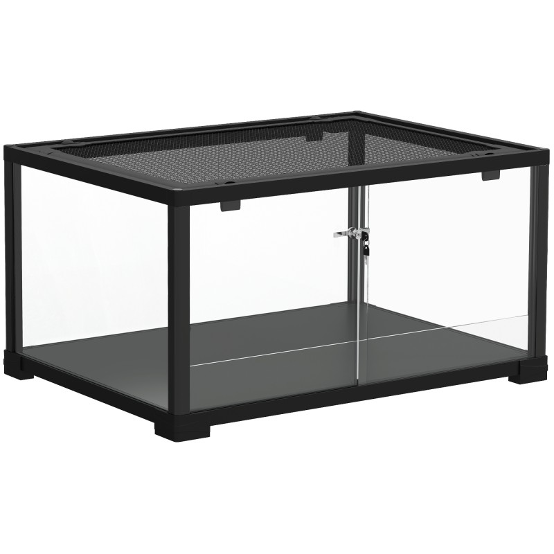 Reptile terrarium, vivarium 86 λίτρων με συρόμενη πόρτα, που κλειδώνει, για σαύρες, έντομα, αράχνες, γκέκο, 60 x 45 x 32 cm, μαύρο