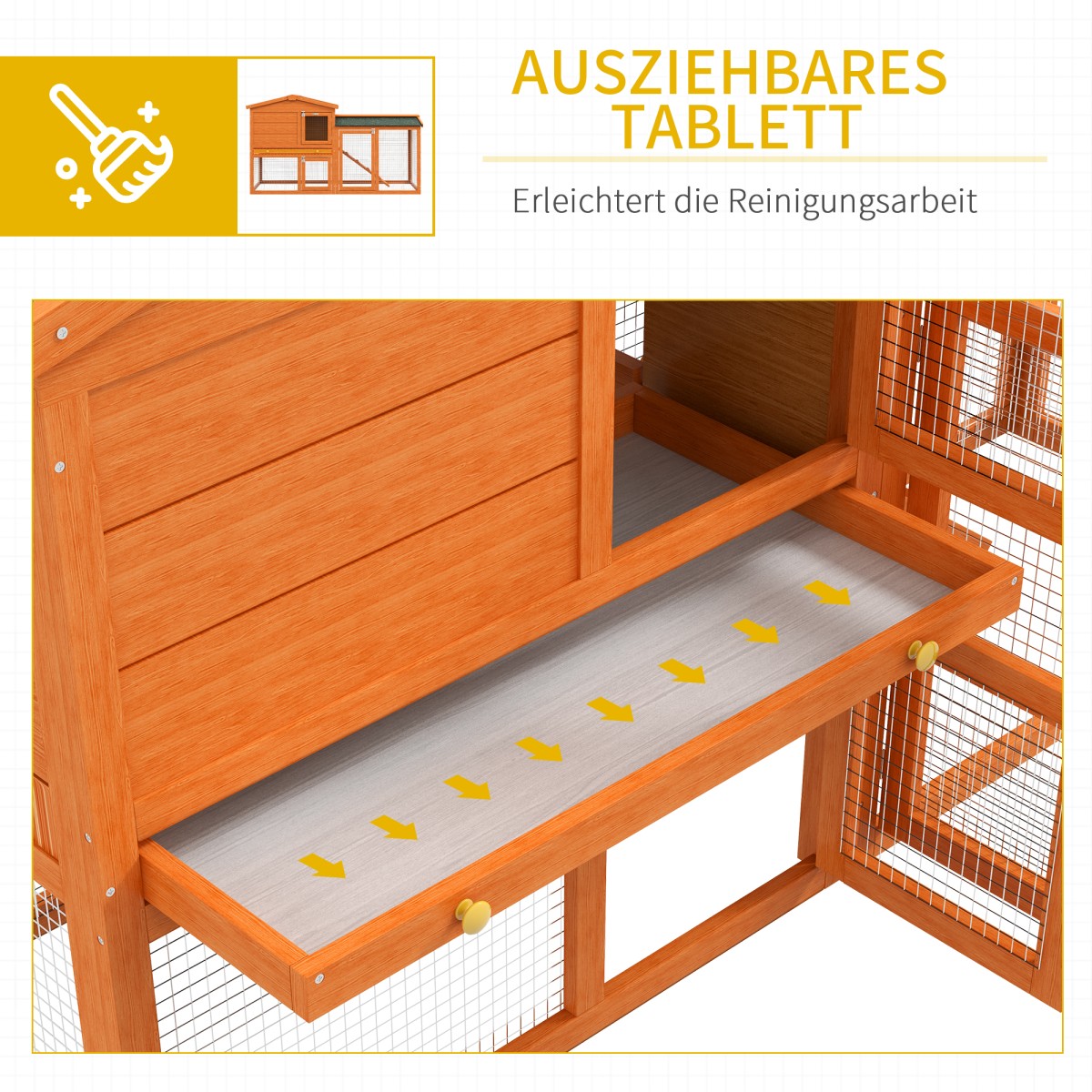 Μικρή καλύβα ζώων, κλουβί για μικρά ζώα, κουνέλια εξωτερικού χώρου, εξωτερικό περίβλημα, αδιάβροχη, μασίφ ξύλο, 150 x 45 x 85 cm, πορτοκαλί