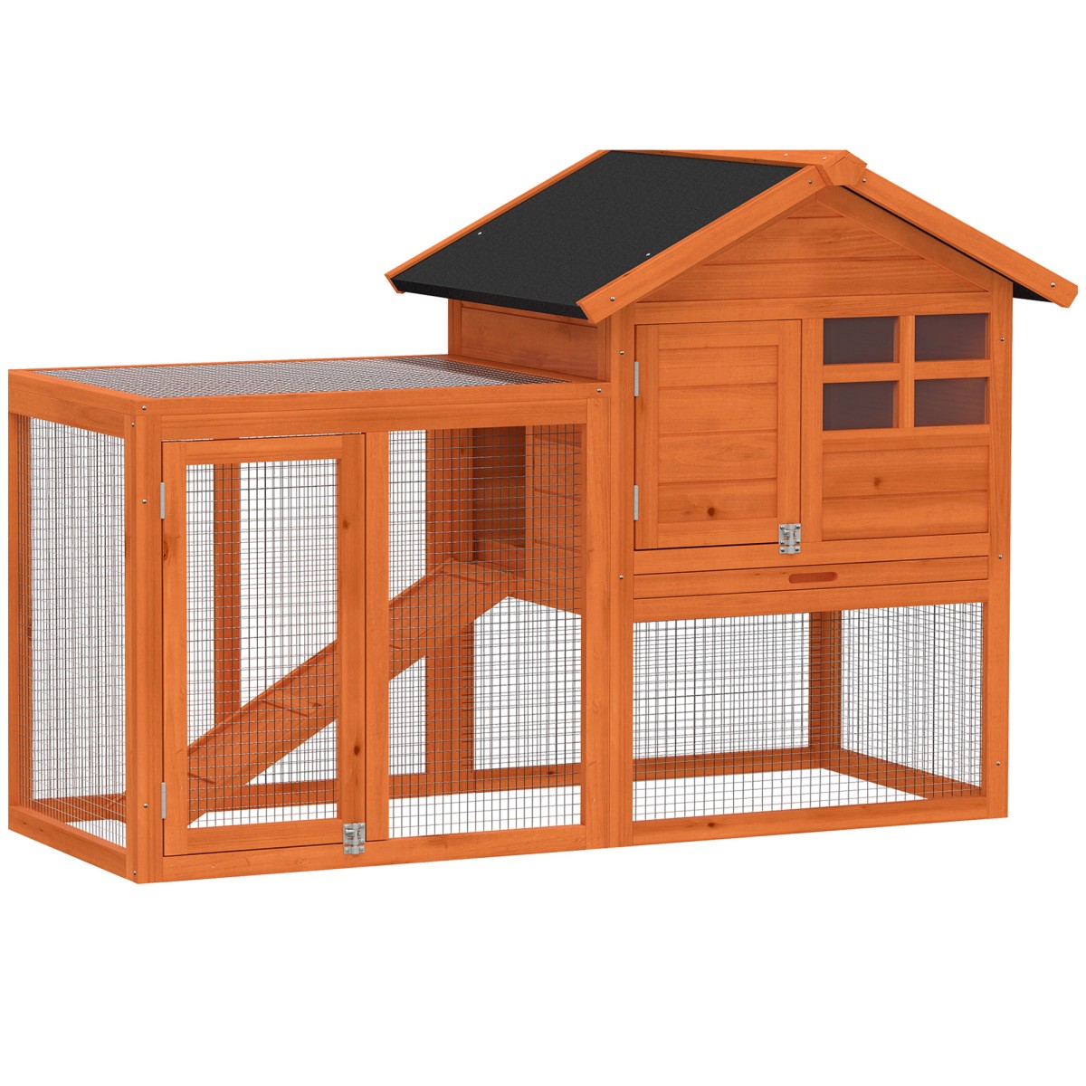 Rabbit Hutch 2 Tier Rabbit Hutch με αδιάβροχη ασφαλτική οροφή Outdoor Run Ramp Doors Wood 123,5x62,6x92,5 cm Πορτοκαλί