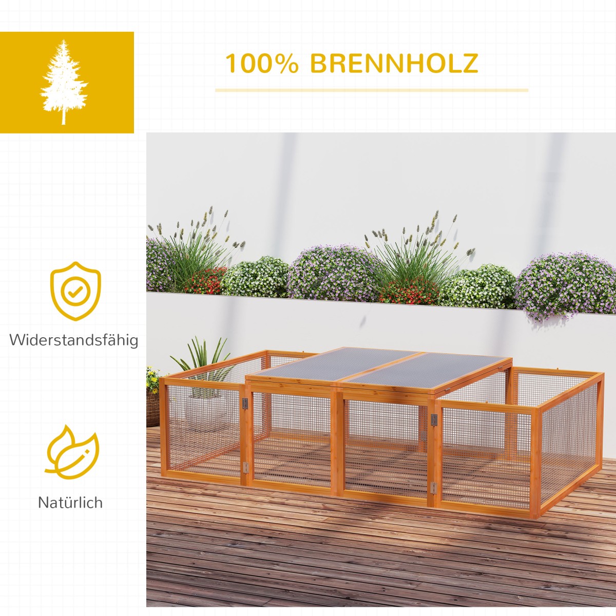 Rabbit Hutch Κουνέλι Κουνέλια Κατασκευασμένο από Ξύλο Χειμωνιάτικο Κλουβί για Κουνέλι με Αρθρωτή οροφή 181x100x48 cm Small Animal Hutch Κλουβί κουνελιών για μικρά ζώα Κουνέλια Ινδικά χοιρίδια Εσωτερικός εξωτερικός χώρος Φυσικό
