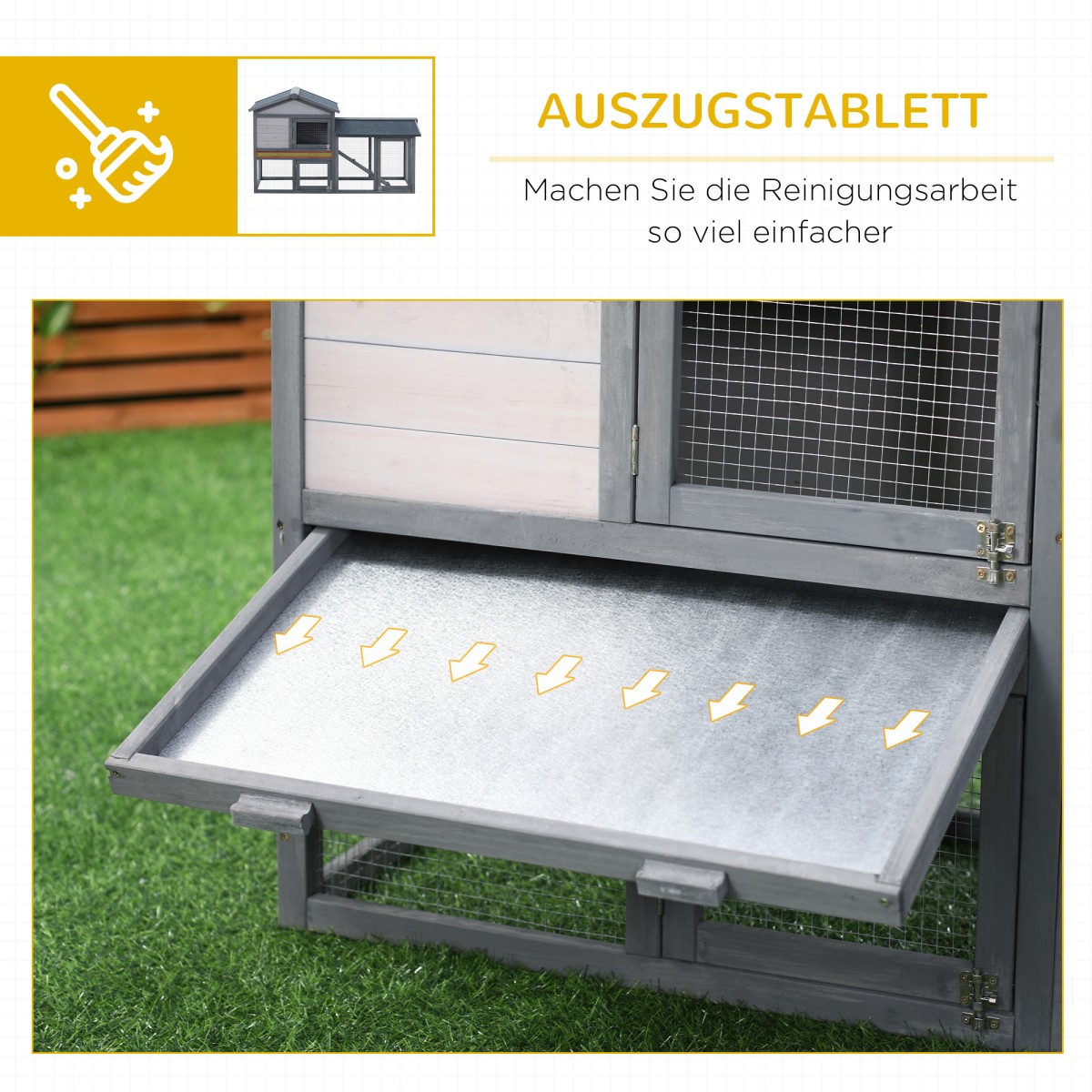 Κούβλα κουνελιών Κουνέλια από ξύλο 147 x 54 x 84 cm κλουβί κουνελιών με αδιάβροχη οροφή πίσσας, εξωτερικό περίβλημα, ράμπα, πόρτες που κλειδώνουν, κλουβί κουνελιών για νάνους κουνέλια εξωτερικού χώρου σκούρο γκρι