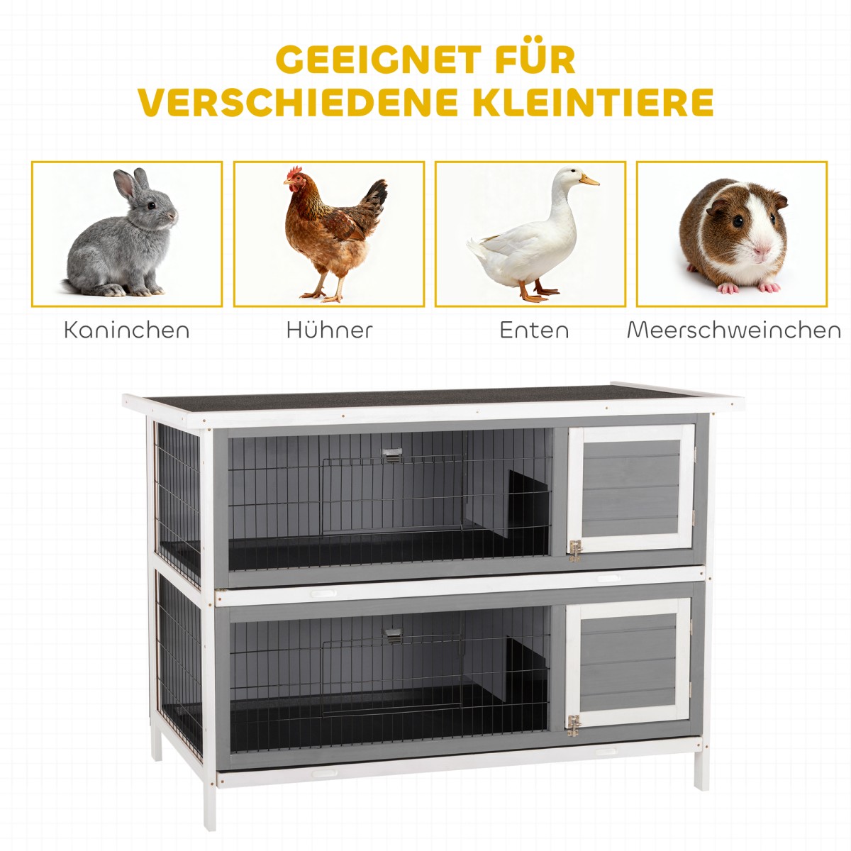 Μικρή καλύβα ζώων για ινδικά χοιρίδια και νάνους κουνέλια, διώροφο, ξύλο, γκρι