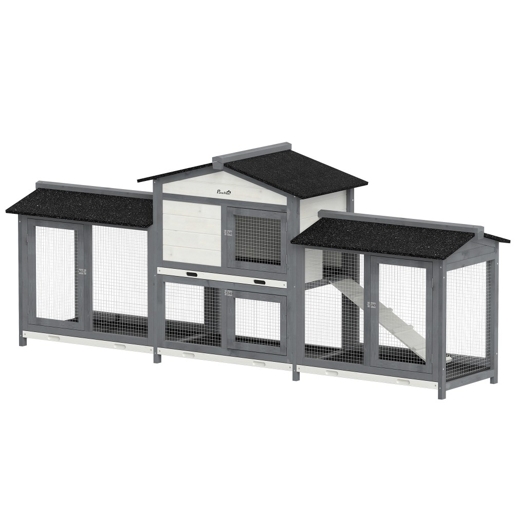Κουνέλια 2 επιπέδων ξύλινη κουνέλια 230 x 53 x 93,5 εκ. αδιάβροχη με ασφάλτινη οροφή εξωτερική συρόμενη μπανιέρα