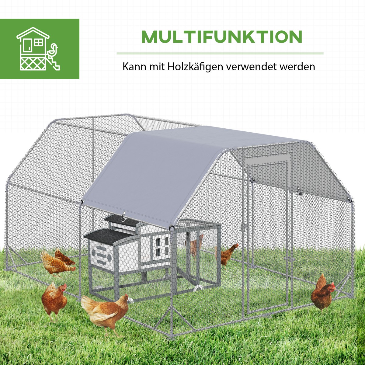 Περίβλημα κοτόπουλου Chicken Run Walk-In που κλειδώνει Πόρτα για 10-12 κοτόπουλα 280cm x 380cm x 195cm Γκρι
