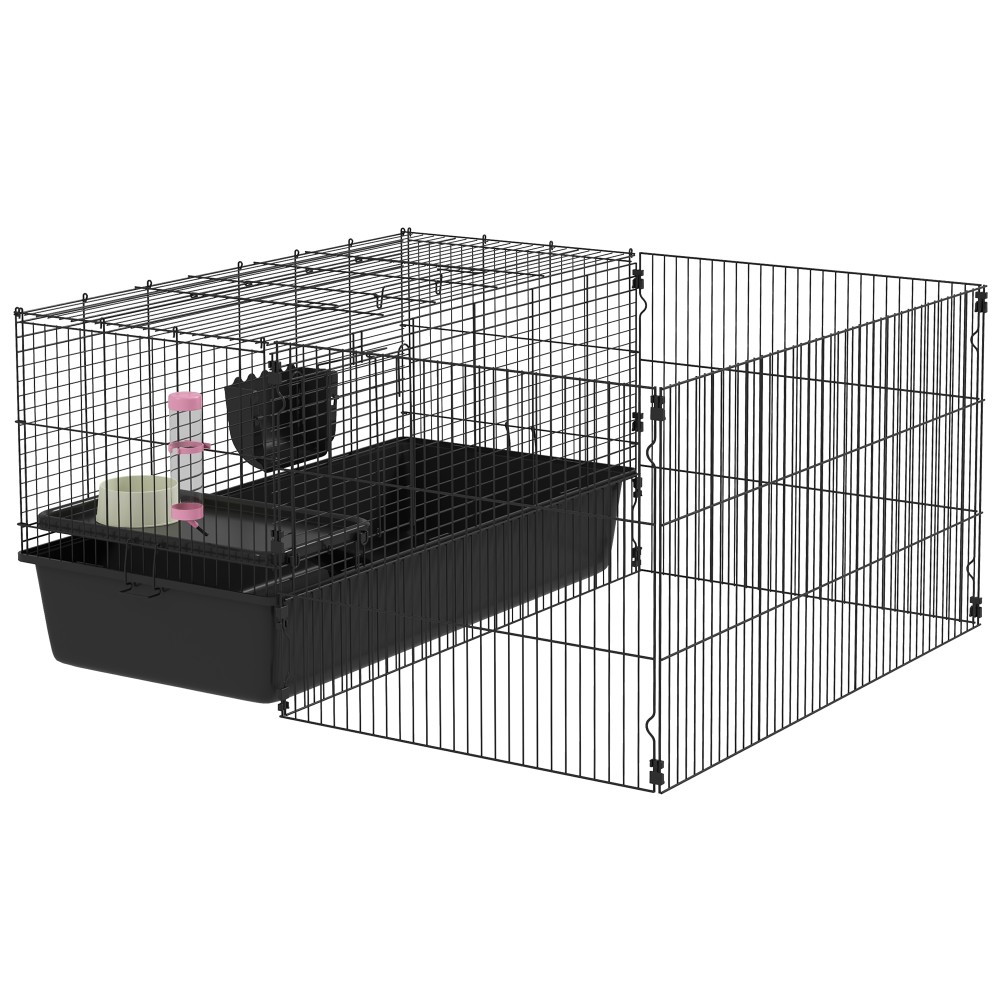 Μικρό κλουβί ζώων με αφαιρούμενο περίβλημα, παρκοκρέβατο με στάβλο, συμπεριλαμβανομένων αξεσουάρ, μαύρο