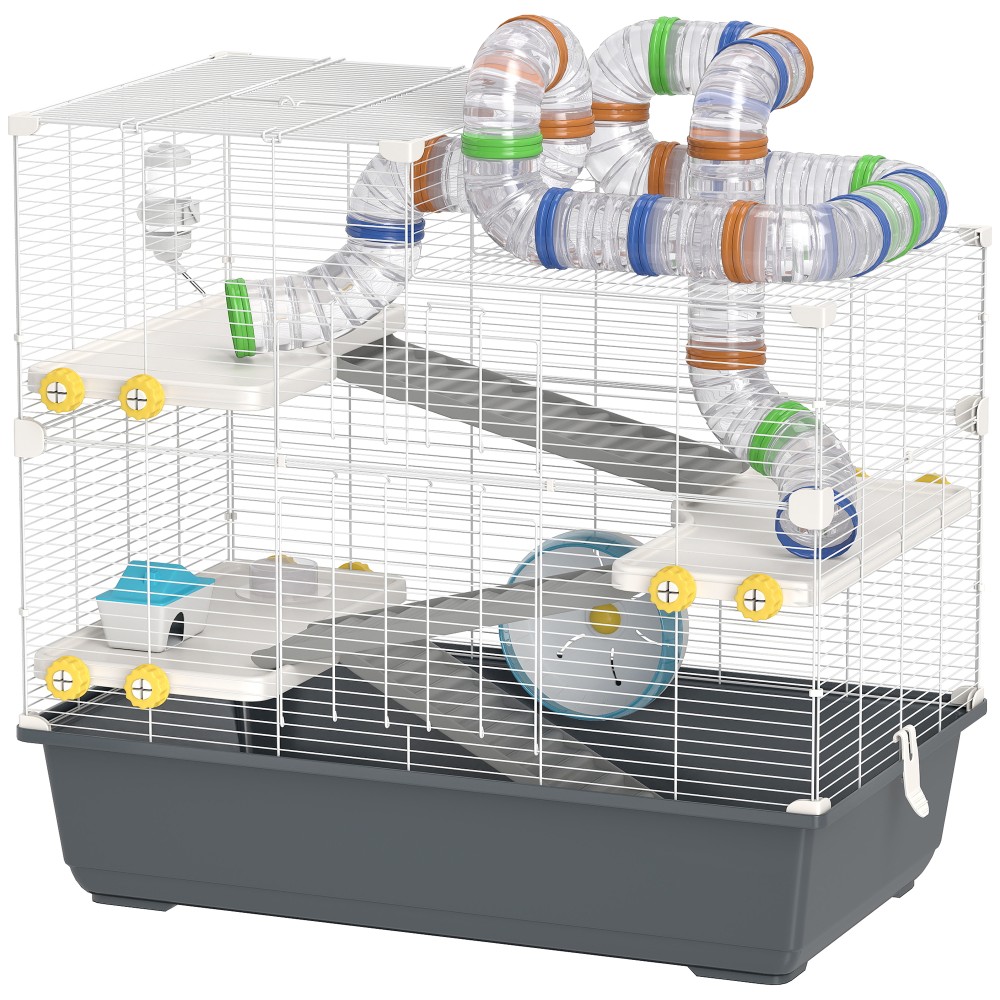 Dwarf Hamster Cage 4 Levels Tunnel System Hut Accessories Top Opening 78 x 45 x 73 cm Γκρι