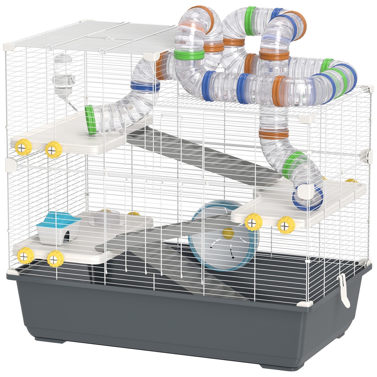 Dwarf Hamster Cage 4 Levels Tunnel System Hut Accessories Top Opening 78 x 45 x 73 cm Γκρι