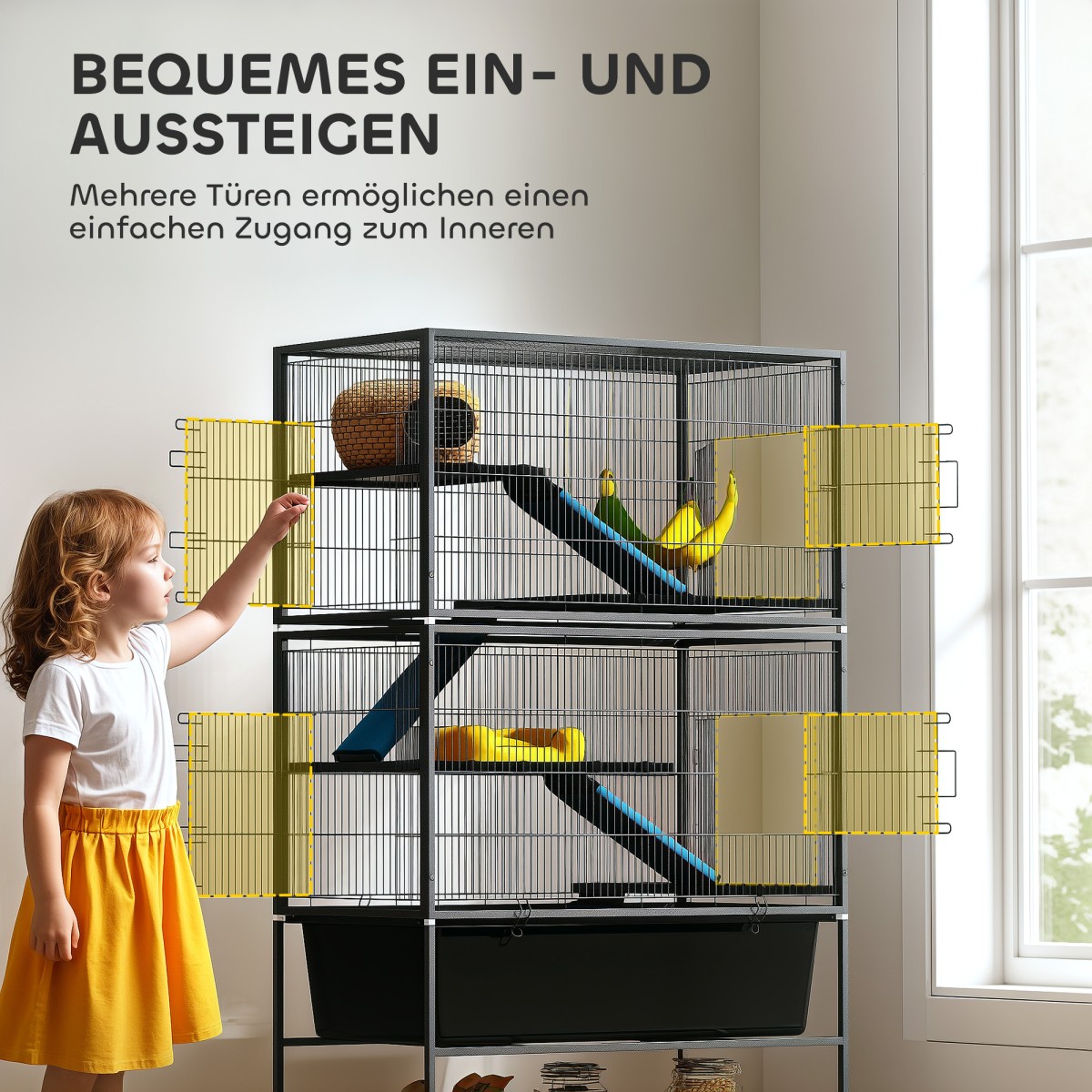Κλουβί για μικρά ζώα, Κλουβί για κατοικίδια με 5 επίπεδα, αντιολισθητικές ράμπες, αιώρα, 88 x 48 x 150,5 cm, σκούρο γκρι
