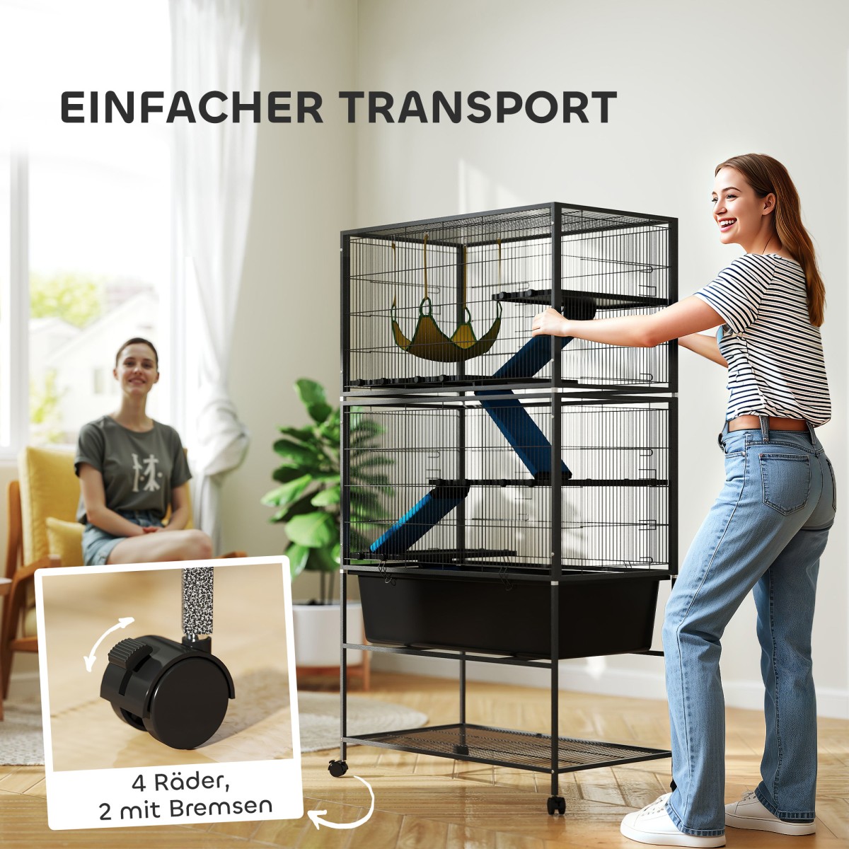 Κλουβί για μικρά ζώα, Κλουβί για κατοικίδια με 5 επίπεδα, αντιολισθητικές ράμπες, αιώρα, 88 x 48 x 150,5 cm, σκούρο γκρι