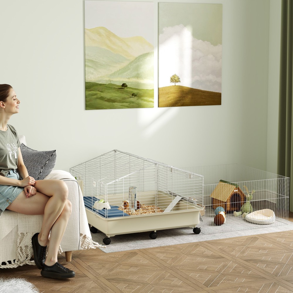 Μικρό Κλουβί Ζώων Μπαλκόνι Ράμπα Στροφής Μπουκάλι Νερού 2 Επιπέδων Λευκό