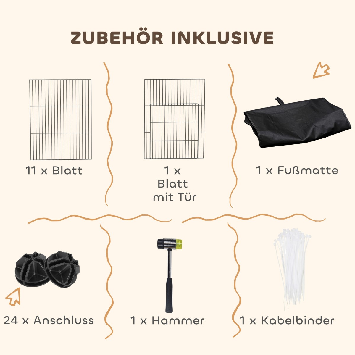 Περίβλημα για μικρά ζώα με πάνελ δαπέδου, περίβλημα εξωτερικού χώρου, παρκοκρέβατο με 12 πάνελ, αδιάβροχο χαλάκι, 120x60x40 cm, μαύρο