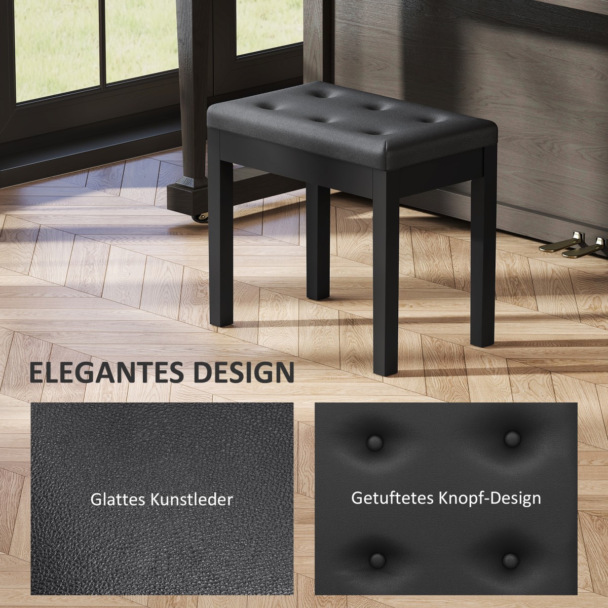 HOMCOM Πιανόκρεβα, κάλυμμα από τεχνητό δέρμα, καπιτονέ κουμπιά, αποθηκευτικός χώρος, ξύλινα πόδια, Μαύρο