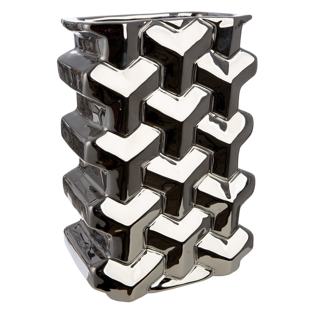 Βάζο Ορθογώνιο Κεραμικό Ασημί χρώμα 15X10X22Cm 15X10X22Cm