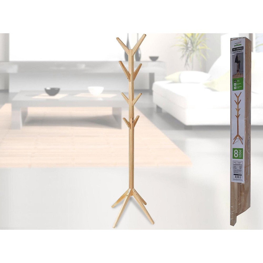 Καλόγερος 8 Θέσεων Φυσικό Ξύλο 35x35x167.5cm